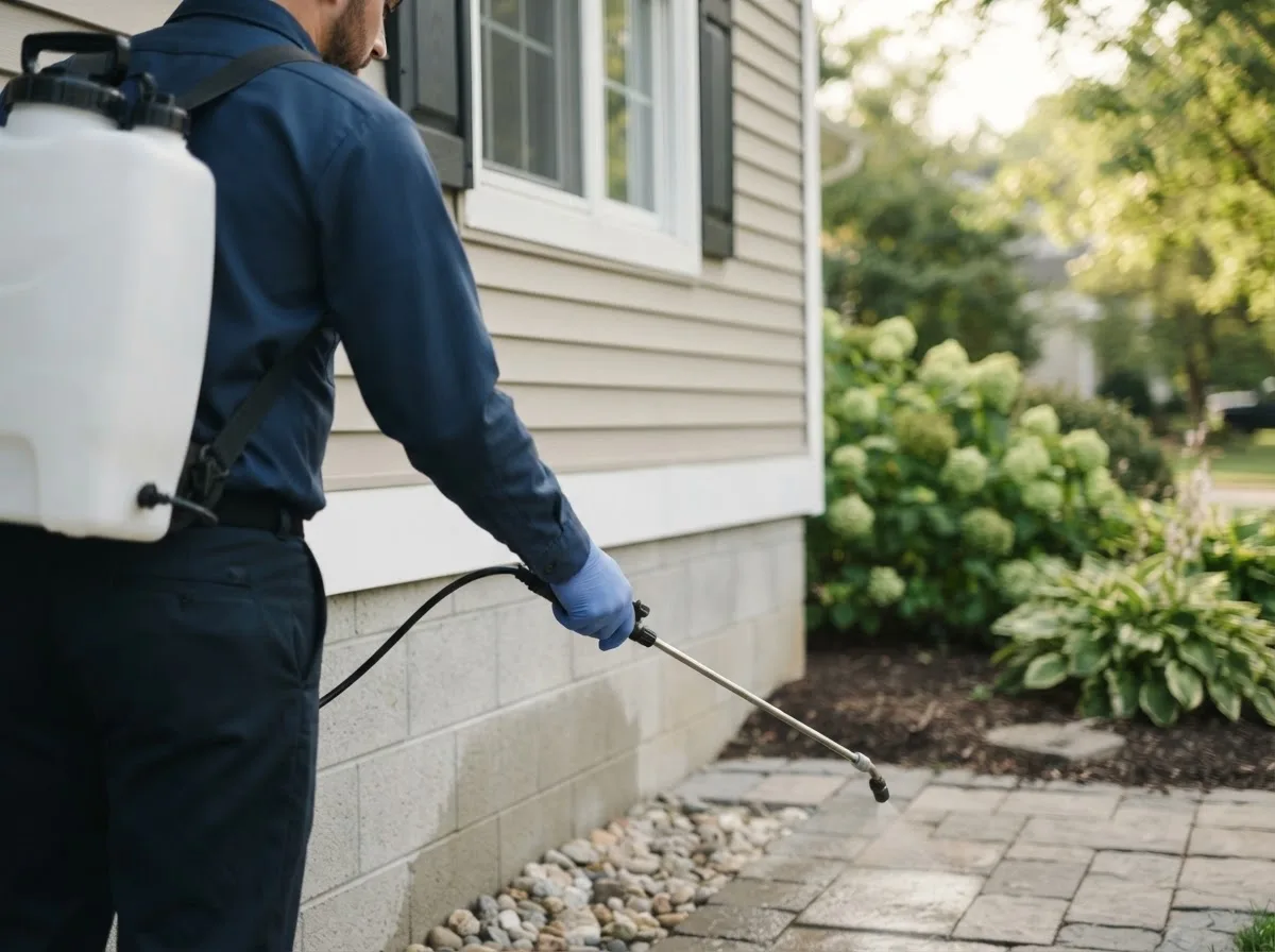 Pest control technician inspecting a home in Barnhill, IL